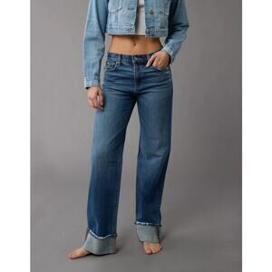 American Eagle High-Waisted Stovepipe Jean Size 2 Regular Medium Wash Cuffed NEW